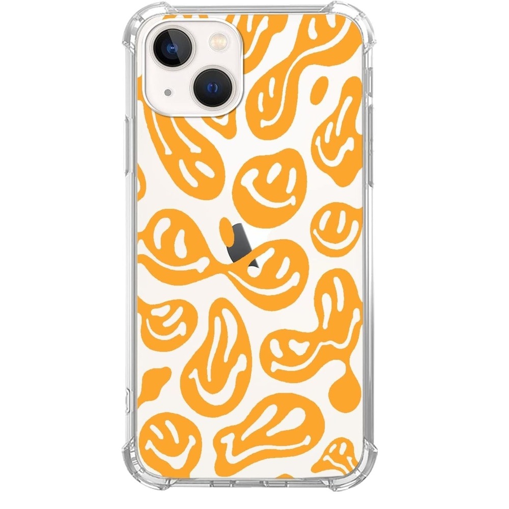Aesthetic Orange Trippy Smile Face Case Compatible with iPhone 13